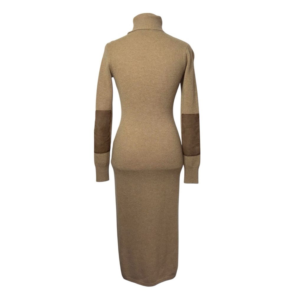 Ralph Lauren Blue Label Sweater Dress Cashmere Wool Turtleneck Suede Elbow XS